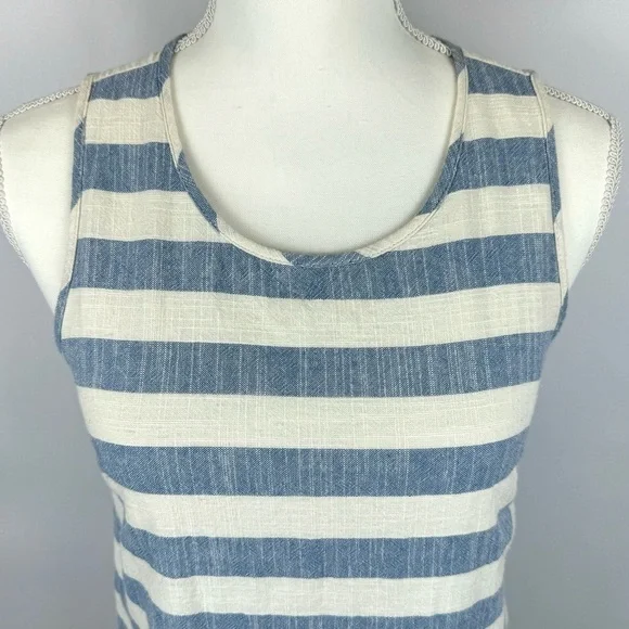 Monteau Sundress Shift Dress Sleeveless Cotton Blue Cream Stripes Small Coastal - Picture 2 of 11